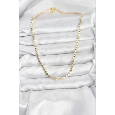 BUĞZ 316L Çelik Zincir Gold Renk Ezme Zincir Model  45 cm Kadın Kolye - BUĞZ