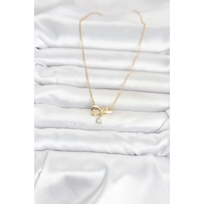 BUĞZ 316L Çelik Zincir Gold Renk Fiyonk Model Kadın Kolye - BUĞZ