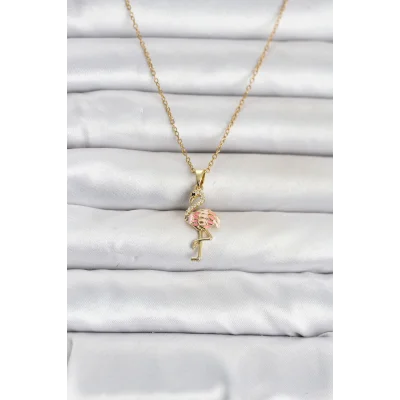 BUĞZ 316L Çelik Zincir Gold Renk Flamingo Model Kadın Kolye
