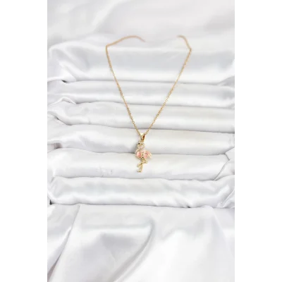 BUĞZ 316L Çelik Zincir Gold Renk Flamingo Model Kadın Kolye - BUĞZ