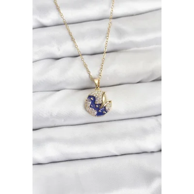 BUĞZ 316L Çelik Zincir Gold Renk Gece Model Zirkon Taşlı Kadın Kolye