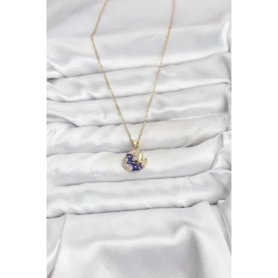 BUĞZ 316L Çelik Zincir Gold Renk Gece Model Zirkon Taşlı Kadın Kolye - BUĞZ