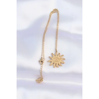 BUĞZ 316L Çelik Zincir Gold Renk Göz Güneşi Tasarımlı Kolye - Lisinya