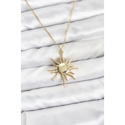BUĞZ 316L Çelik Zincir Gold Renk Güneş Model Kadın Kolye