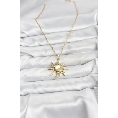 BUĞZ 316L Çelik Zincir Gold Renk Güneş Model Kadın Kolye - BUĞZ