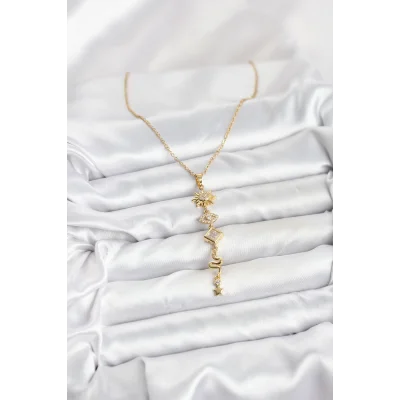 BUĞZ 316L Çelik Zincir Gold Renk Güneş ve Enerji Model Kadın Y Kolye - Lisinya