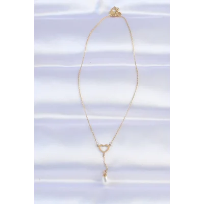 BUĞZ 316L Çelik Zincir Gold Renk İnci Taş Detay Kalp Kolye - Lisinya