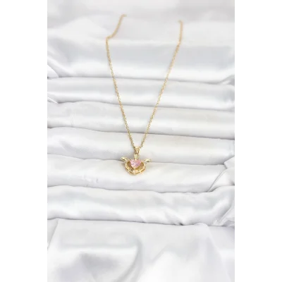 BUĞZ 316L Çelik Zincir Gold Renk Kanatlı Kalp Model Kadın Kolye - BUĞZ