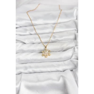 BUĞZ 316L Çelik Zincir Gold Renk Kar Tanesi Model Zirkon Taşlı Kadın Kolye - BUĞZ