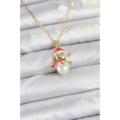 BUĞZ 316L Çelik Zincir Gold Renk Kardan Adam Model Yılbaşı Temalı Kadın Kolye