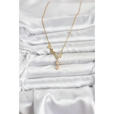 BUĞZ 316L Çelik Zincir Gold Renk Kelebek Model Kadın Kolye - Lisinya