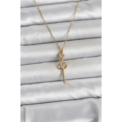BUĞZ 316L Çelik Zincir Gold Renk Kılıç Model Kadın Kolye