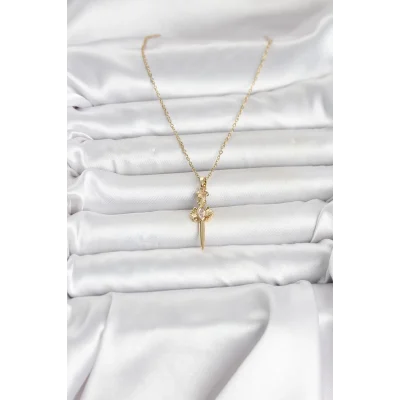 BUĞZ 316L Çelik Zincir Gold Renk Kılıç Model Kadın Kolye - BUĞZ