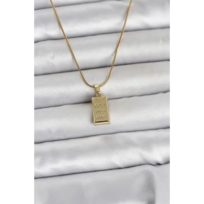 BUĞZ 316L Çelik Zincir Gold Renk Külçe Altın Model Kadın Kolye