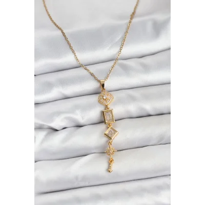 BUĞZ 316L Çelik Zincir Gold Renk Kutup Yıldızı Enerji Model Kadın Y Kolye