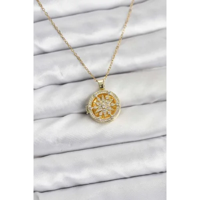 BUĞZ 316L Çelik Zincir Gold Renk Kutup Yıldızı Kapaklı Model Kadın Kolye