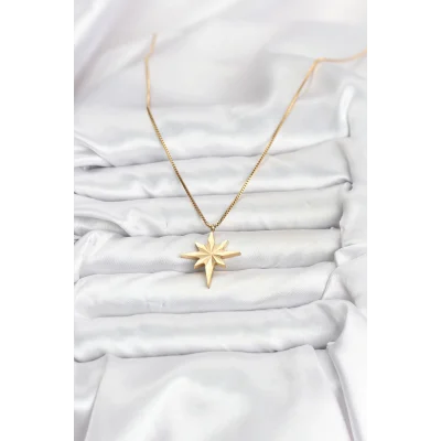 BUĞZ 316L Çelik Zincir Gold Renk Kutup Yıldızı Model 60 cm Zincir Kadın Kolye - Lisinya