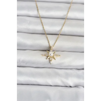BUĞZ 316L Çelik Zincir Gold Renk Kutup Yıldızı Model Kadın Kolye