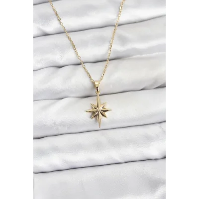 BUĞZ 316L Çelik Zincir Gold Renk Kutup Yıldızı Model Kadın Kolye