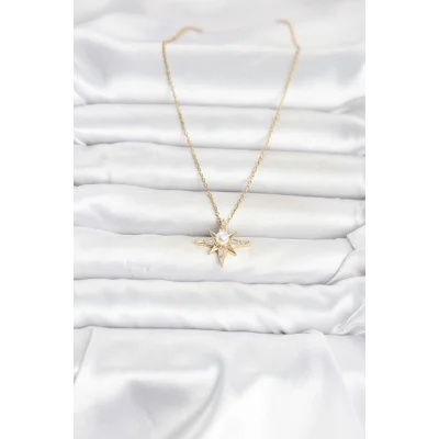 BUĞZ 316L Çelik Zincir Gold Renk Kutup Yıldızı Model Kadın Kolye - BUĞZ