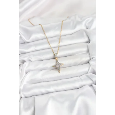 BUĞZ 316L Çelik Zincir Gold Renk Kutup Yıldızı Model Zirkon Taşlı Kadın Kolye - Lisinya