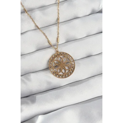BUĞZ 316L Çelik Zincir Gold Renk Lotus Model Kolye