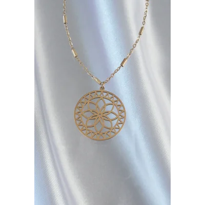 BUĞZ 316L Çelik Zincir Gold Renk Lotus Model Kolye - Lisinya
