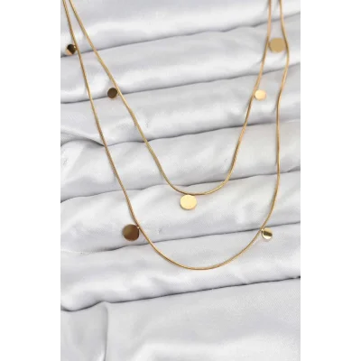 BUĞZ 316L Çelik Zincir Gold Renk Pullu Kadın Kolye