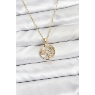 BUĞZ 316L Çelik Zincir Gold Renk Şans Kolyesi Model Zirkon Taşlı Kadın Kolye