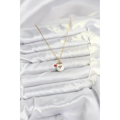 BUĞZ 316L Çelik Zincir Gold Renk Şapkalı Kardan Adam Kafası Model Yılbaşı Temalı Kadın Kolye - Lisinya