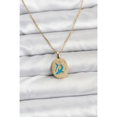 BUĞZ 316L Çelik Zincir Gold Renk Shark Figür Kadın Kolye