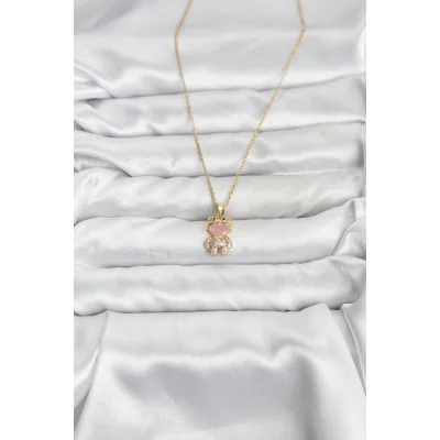 BUĞZ 316L Çelik Zincir Gold Renk Teddy Bear Model Zirkon Taşlı Kadın Kolye - BUĞZ