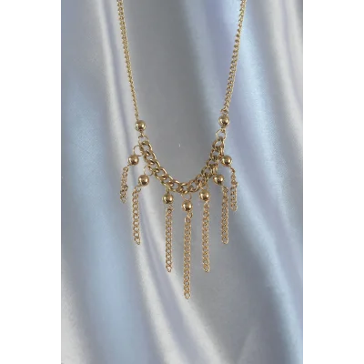 BUĞZ 316L Çelik Zincir Gold Renk Topçuk Detay Sallantılı Zincir Kolye - Lisinya