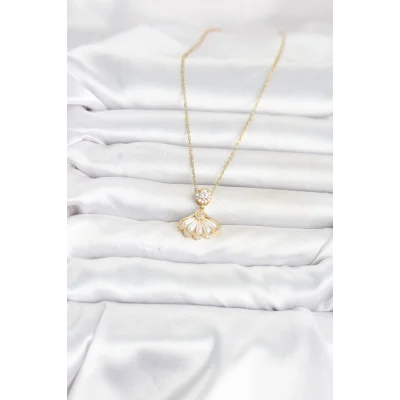 BUĞZ 316L Çelik Zincir Gold Renk Yelpaze Model Kadın Kolye - BUĞZ