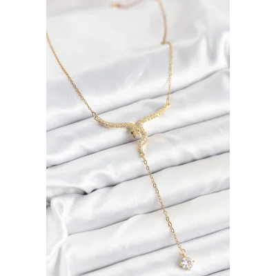 BUĞZ 316L Çelik Zincir Gold Renk Yılan Model Y Kolye