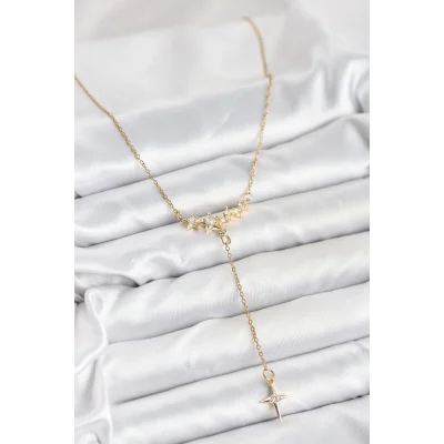 BUĞZ 316L Çelik Zincir Gold Renk Yıldız Model Y Kadın Kolye