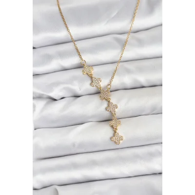 BUĞZ 316L Çelik Zincir Gold Renk Yonca Model Kadın Kolye