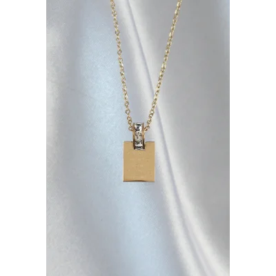 BUĞZ 316L Çelik Zincir Gold Renk Zirkon Taşlı Aşk Mektubu Kolye