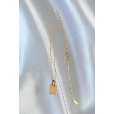 BUĞZ 316L Çelik Zincir Gold Renk Zirkon Taşlı Aşk Mektubu Kolye - Lisinya