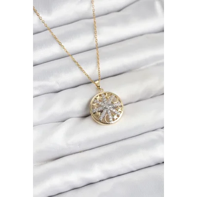 BUĞZ 316L Çelik Zincir Gold Renk Zirkon Taşlı Kadın Kolye