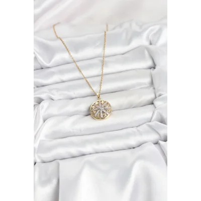 BUĞZ 316L Çelik Zincir Gold Renk Zirkon Taşlı Kadın Kolye - Lisinya