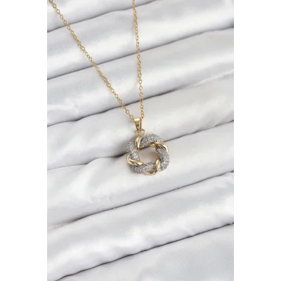 BUĞZ 316L Çelik Zincir Gold Renk Zirkon Taşlı Sarmal Model Kadın Kolye