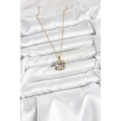 BUĞZ 316L Çelik Zincir Gold Renk Zirkon Taşlı Sarmal Model Kadın Kolye - Lisinya