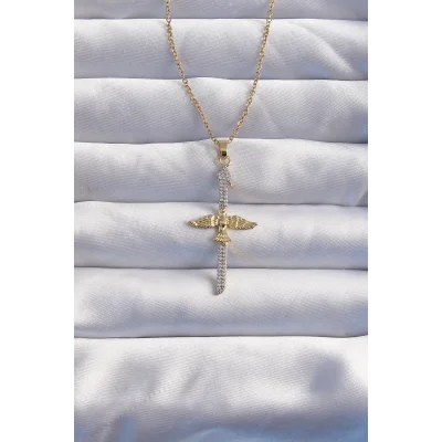 BUĞZ 316L Çelik Zincir Gold Renkli Zirkon Taşlı Anka Kuşu Kolye