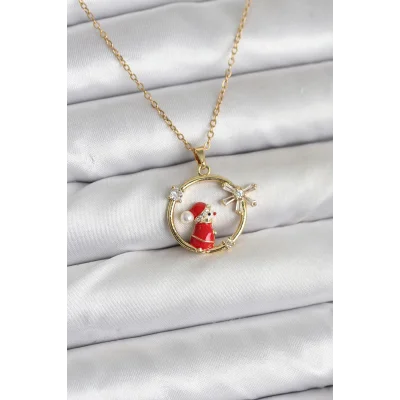 BUĞZ 316L Çelik Zincir Gold Zirkon Taşlı Yılbaşı Tema Kadın Kolye