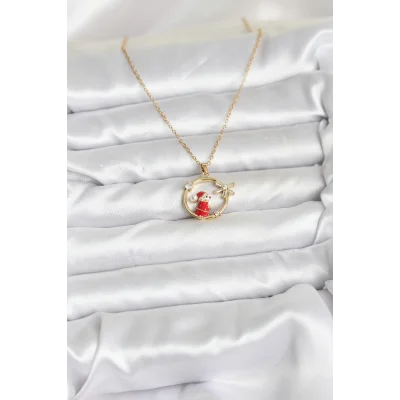BUĞZ 316L Çelik Zincir Gold Zirkon Taşlı Yılbaşı Tema Kadın Kolye - Lisinya