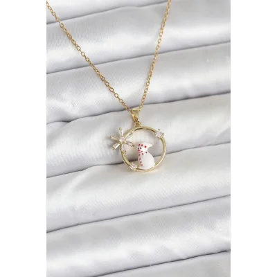 BUĞZ 316L Çelik Zincir Gold Zirkon Taşlı Yılbaşı Temalı Kadın Kolye