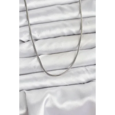 BUĞZ 316L Çelik Zincir Gümüş Renk 60 cm Yılan Zincir Kadın Kolye