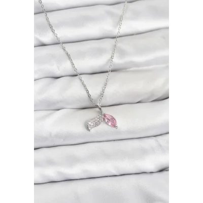 BUĞZ 316L Çelik Zincir Gümüş Renk Balık Kuyruğu Model Zirkon Taşlı Kadın Kolye