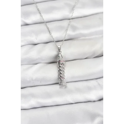 BUĞZ 316L Çelik Zincir Gümüş Renk Balık Model Zirkon Taşlı Kadın Kolye